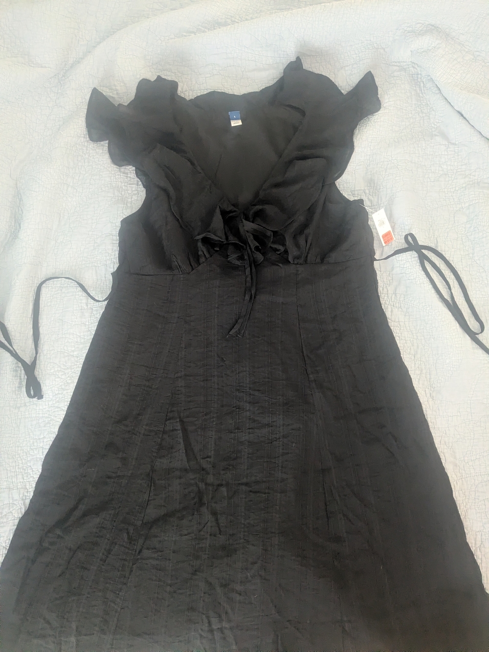 Black Ruffle V-Neck Tie-Waist Dress NWT